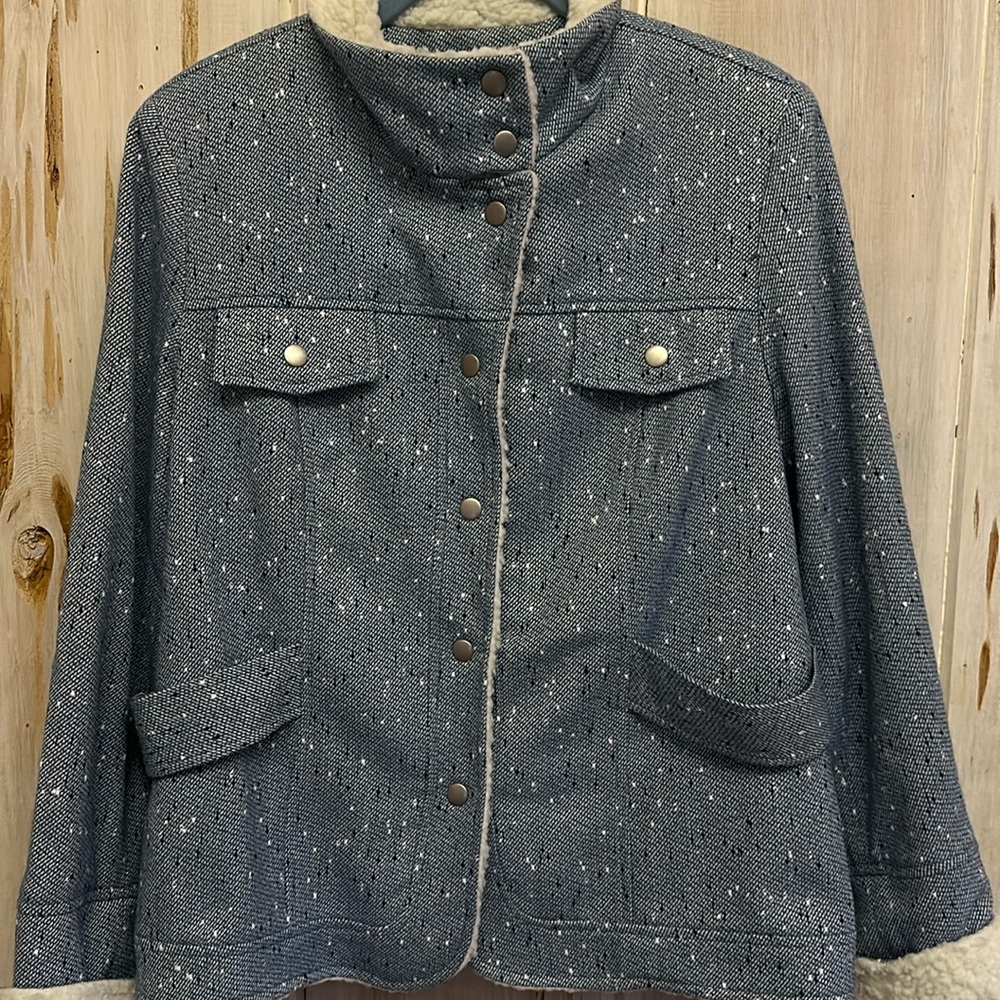 Simonton Says Blue Donegal Jacket with Shearling Trim